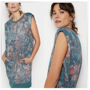 Anthro Daily Ritual Dory Tropical Sleeveless Sweatshirt Tunic Top Blue Floral L